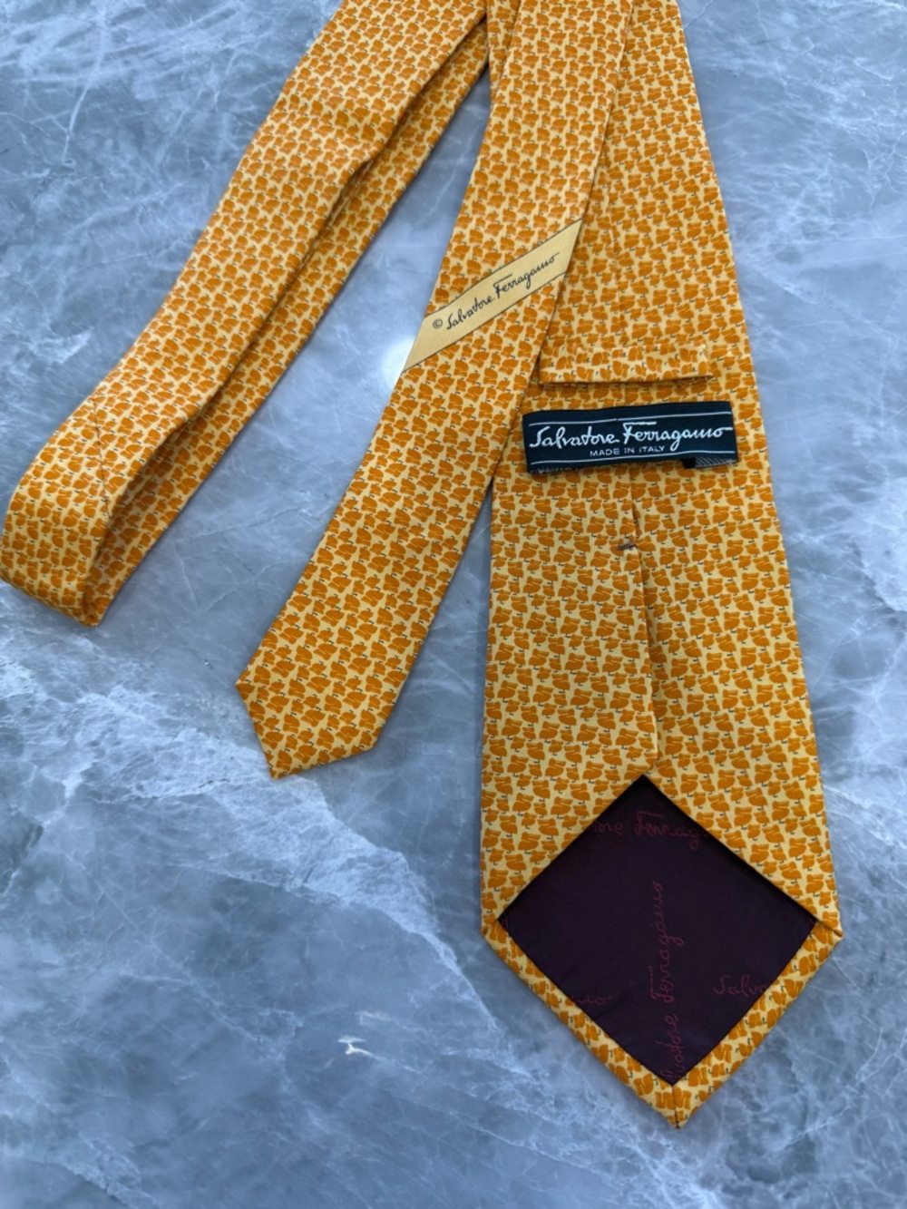 Salvatore Ferragamo Silk Tie Pelican Bird Orange Gold Novelty Rare Italy Luxury